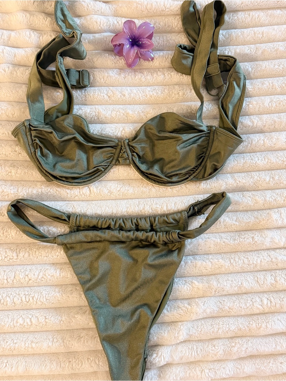 PacSun Olive Green Ruched Underwire Bikini Set